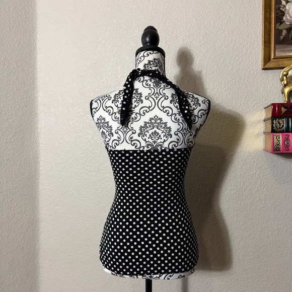 Trixxi Black and White Polka Dot Halter Top - Picture 3 of 4